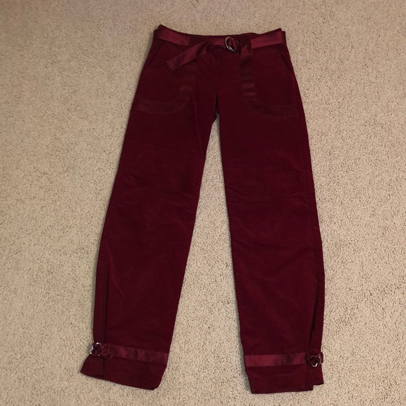 Bebe Burgundy wine corduroy pants silk belt - Picture 1 of 8